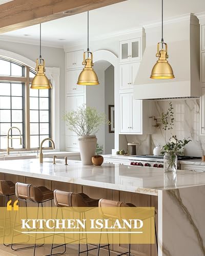 2-Pack Brushed Gold Pendant Lights for Kitchen Island, Metal Shade - Image 4