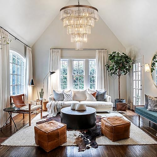 TOCHIC 10 Light Large Crystal Chandelier 31.5 inch, 5-Tier Contemporary Modern Bronze Crystal Chandeliers, Raindrop K9 Round Ceiling Light for Bathroom,Staircase, Entryway, Dining Room, Foyer, Kitchen - Image 4