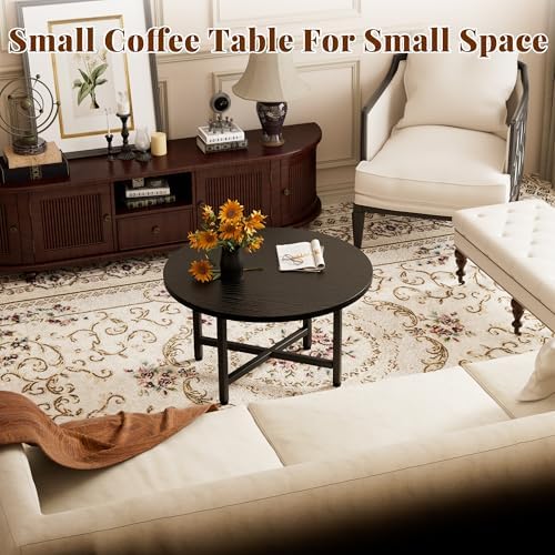 Coffee Table, 23.6" Small Coffee Tables, Black Round Coffee Table - Image 2