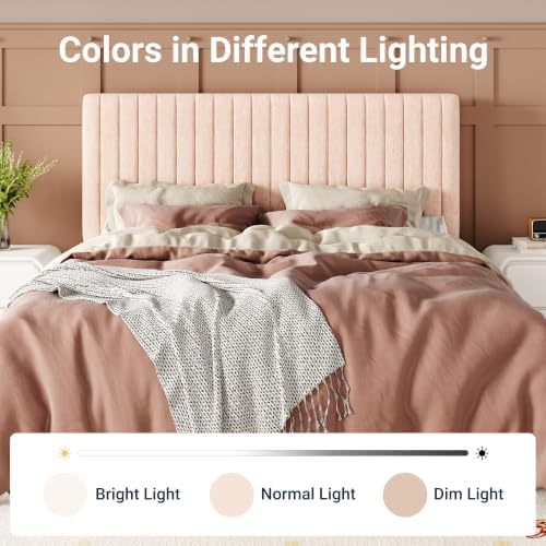 Allewie Full Bed Frame, Upholstered Platform Bed with Adjustable Vertical Channel Tufted Headboard, Mattress Foundation with Strong Wooden Slats, Box Spring Optional, Easy Assembly, Chenille Pink - Image 7