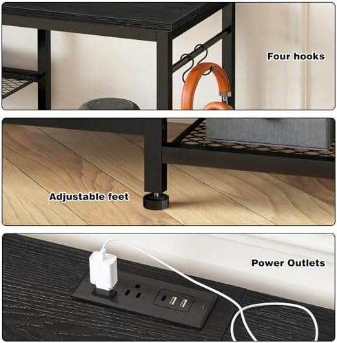 YGEOMER TV Stand for TVs Up to 65 Inch with Outlets, Bedroom, Black - Image 3