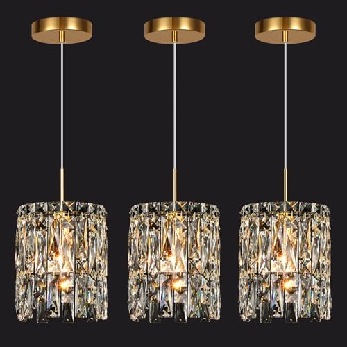 Modern K9 Gold Crystal Pendant Lights Kitchen Island Set of 3 by NISIDUN