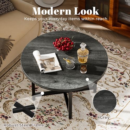 Round Coffee Table, Small Coffee Tables for Living Room, Gray Coffee Table - Image 4