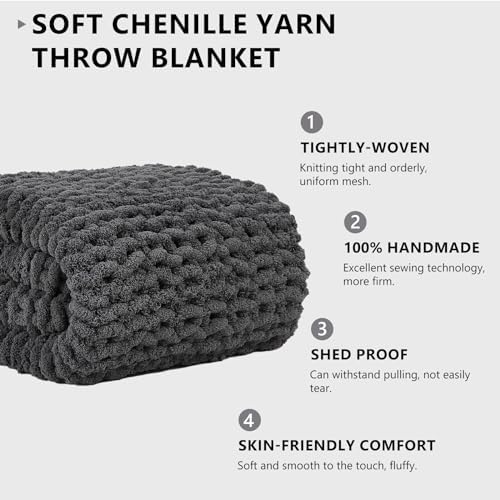 L'AGRATY Chunky Knit Throw Blanket for Couch, 40 x 50 Inches, Dark Grey - Image 4