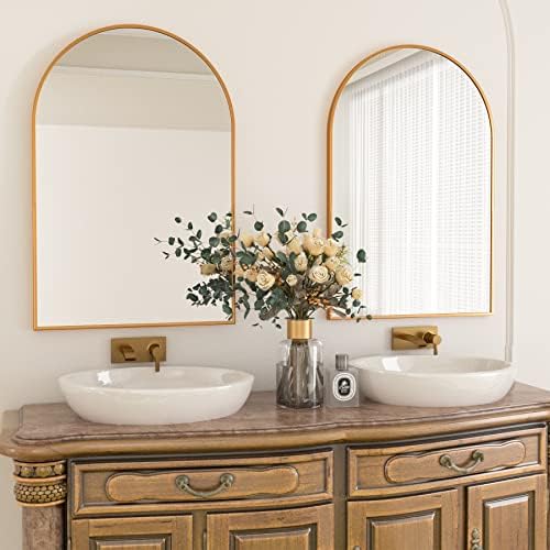 HARRITPURE Arched Bathroom Mirror 24" x 36“ Gold Modern Wall Mirror Aluminum Alloy Frame Decorative Mirrors for Bedroom Living Room Entryway - Image 2