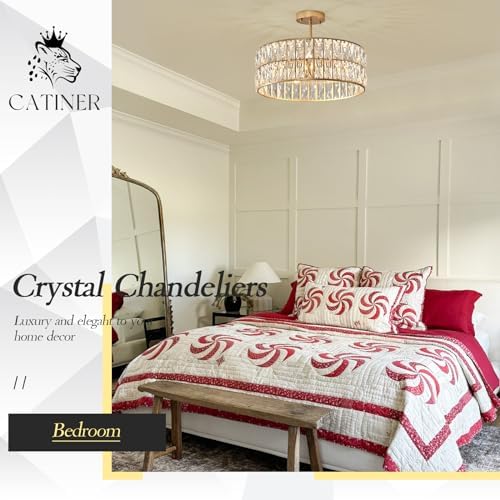 CATINER Gold Crystal Chandelier 18" 6-Light Modern Semi Flush Pendant - Image 5