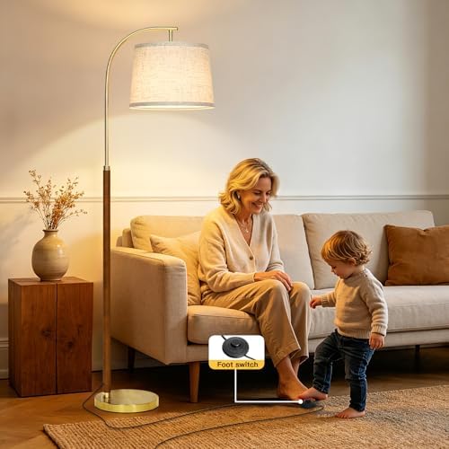 CINKEDA Wood Arc Floor Lamp,63" Tall Mid Century Modern Standing Lamp with Foot Switch & 3 Color Temperatures,Vintage Floor Lamps for Living Room Bedroom Office Reading Corner (Bulb Included),Walnut-A - Image 4