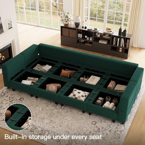 Belffin Modular Sectional Sofa with Storage Chaises Sectional Sleeper Sofa Couch 8 Seat Sectional Bed Green - Image 3