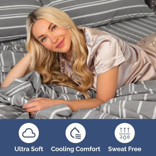Short Queen Size 4 Piece Bed Sheet Set - RV Short Queen - Grey Stripes - Image 4