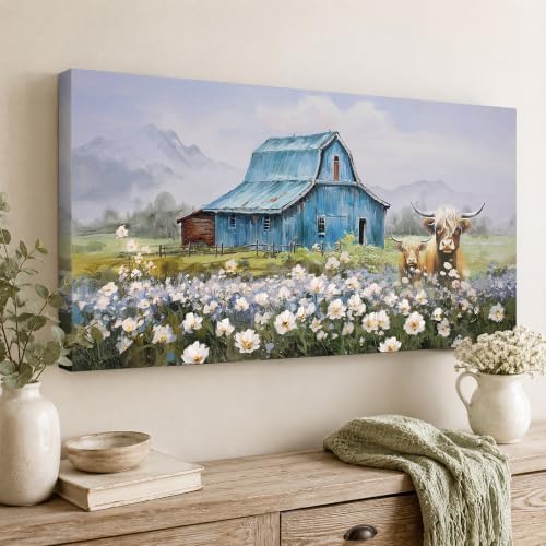 Anolyfi Farmhouse Highland Cow Canvas Wall Art for Living Room 48"x24" - Image 6