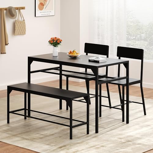 Shintenchi Dining Table Set for 4 with Bench and Chairs, Black - Image 2