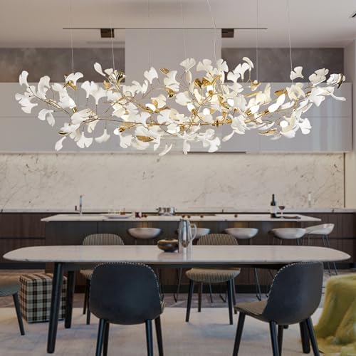 Tree Branch Chandelier, L79 Inch Ginkgo Leaf Chandeliers Brass Chandelier Pendant Light Fixtures for Dining Room Living Room Kitchen Island, 16-Light - Image 6