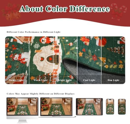 Washable Christmas Rug Runner 2x6 - Xmas Snowflake Green Rug for Kitchen Entryway Non Slip Farmhouse Low Pile Carpet for Laundry Bedroom Bathroom Stain Resistant Floor Mat Pet-Friendly Rug（2x6，Green） - Image 6