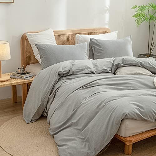 BESTOUCH Cotton Solid Duvet Cover Set Linen Feel Light Grey Super King - Image 5