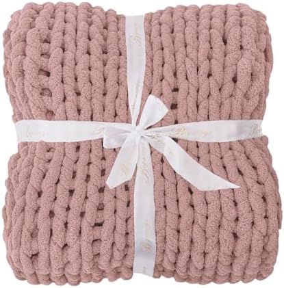 Bigacogo Chunky Knit Throw Blanket for Couch, 51x63 inches, Dusty Pink - Image 7