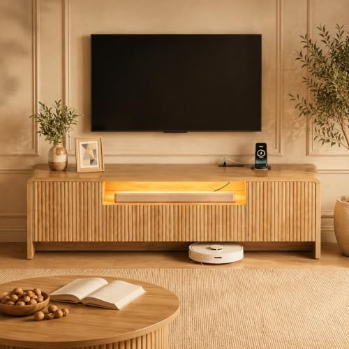 YESHOMY Fluted 70 Inch TV Stand for 75 Inch TV, Modern Media Console by SearchallYESHOMY
