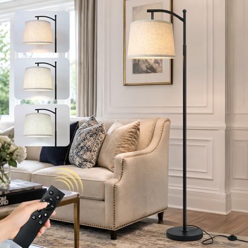Cinyirong Black Arc Floor Lamp,62.5" Tall Mid Century Modern Standing Lamp with Foot Switch & 3 Color Temperatures & Remote Control,Black Floor Lamps for Living Room Bedroom (Bulb Included) by Cinyirong