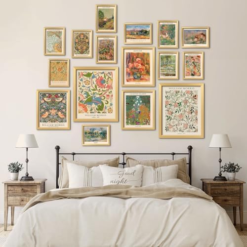 ANERZA 16 PCS Gold Framed Vintage Eclectic Wall Art Decor, William Morris Wall Prints for Bedroom, Gallery Wall Frame Set, Posters for Living Room Aesthetic, Collage Kit, Colorful Dorm Home Artwork - Image 7