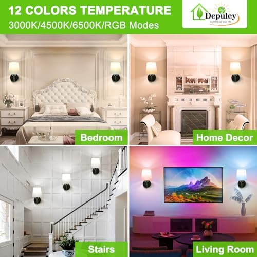 Depuley Wall Sconces Battery Operated: Set of 2 Wireless Wall Lights with Remote for Bedroom - Rechargeable 15 Colors Black Wall Lamp for Living Room Hallway Home Decor - Image 3