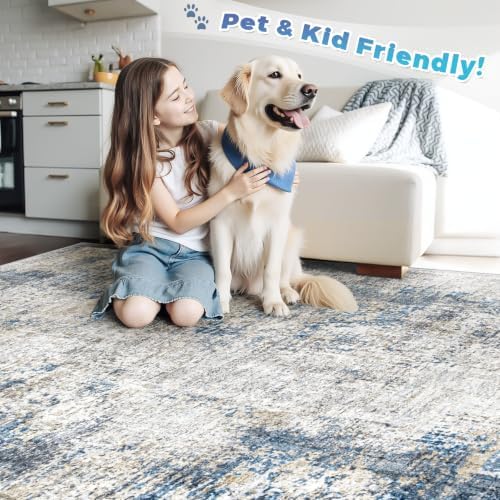 pmtsns Area Rugs 8x10 for Living Room: Washable Rug Modern Abstract Neutral Soft Non-Slip Low-Pile Indoor Large Carpet for Bedroom Dining Room Home Office Children's Room(GreyBlueBrown, 8'x10') - Image 5