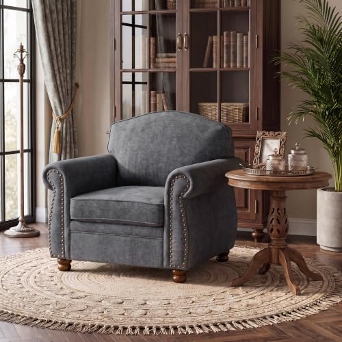 Traditional Oversized Accent Reading Chair Set of 2, 41.3", Chenille, Gray - Image 6