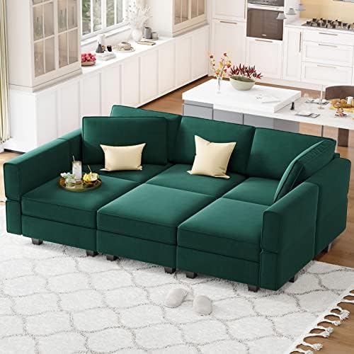 Belffin Modular Velvet Sectional Sofa with Chaise Lounge Sectional Sleeper Sofa with Storage Chaise Bed Couch for Living Room Green by Belffin