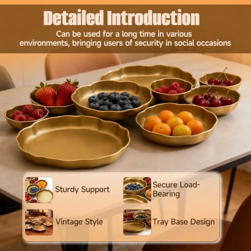 Cluster of 9 Round Serving Bowls, on an Elegant 22-Inch Gold Tray Perfect for Snacks Dips and Appetizers at Parties Weddings and Gatherings, A Decorative Multi-Bowl Platter for Entertaining - Image 2