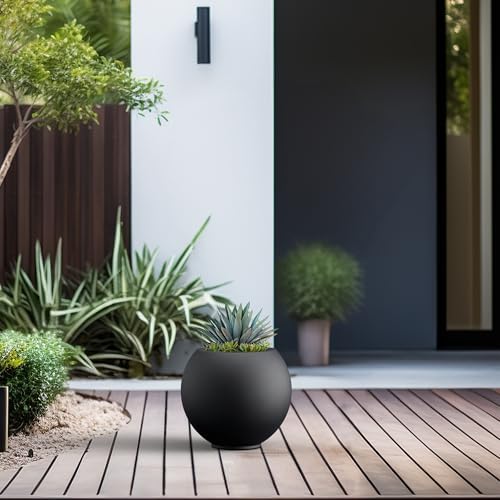 Kante Small Round Sphere Black Concrete Planter 11" Dia, Outdoor - Image 5