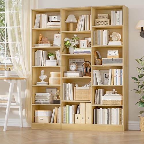 FACBOTALL Triple Wide Bookshelf, Large Bookshelf with 17 Display Shelves - Image 2