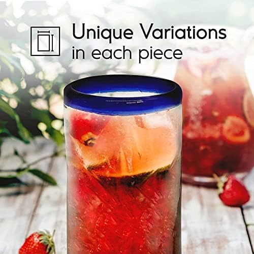 Cobalt Blue Rim 20 oz Tall Iced Tea Glasses (set of 6), Recycled Glass, Lead-free, Toxin-Free (Iced Tea) - Image 5