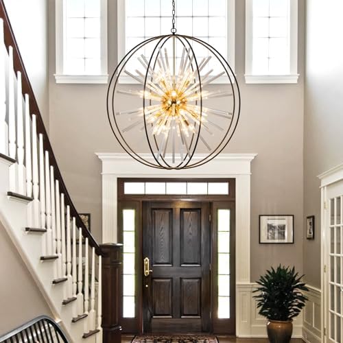 Modern Large Black and Gold Crystal Chandelier for Entryway High Ceiling - Image 3