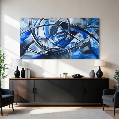 Abstract Wall Art Decor Modern Wall Art Pictures for Living Room Abstract Canvas Art Wall Decor Large Blue Wall Art Prints Artwork for Walls Black and White Wall Art Decor Home Office Decor 24" X 48" - Image 3