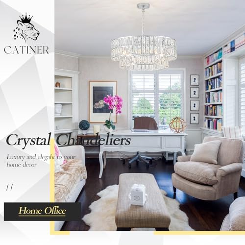 CATINER Chrome Crystal Chandelier 24" 8-Light Modern Semi Flush Pendant - Image 5