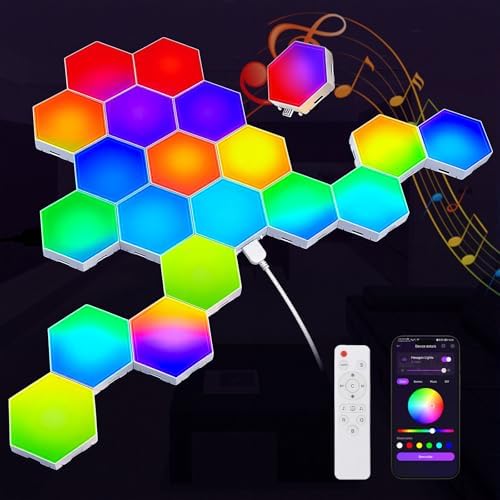 TISOFU 20 Pack Hexagon Lights LED Wall Panels, RGB Gaming Lights with APP/Music Sync & Remote, DIY Smart Modular Hexagonal Honeycomb Glide Hex Tiles Panel, Bedroom Party Decor Gifts by TiSOFU