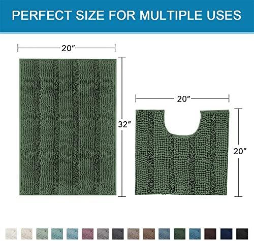 H.VERSAILTEX Bathroom Rugs Bath Rug Set 2 Piece Bathroom Contour Rug Toilet Mat Sets Non Slip Contour Bath Rug Ultra Thick Water Absorbent Striped Bath Mats(20" x 32" Plus 20" x 20" U, Bronze Green) - Image 2