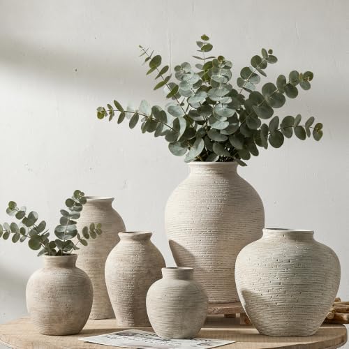 Vanselia Ceramic Flower Vase Home Decor - Large Tall Farmhouse Table Vases Rustic Vintage Living Room Kitchen Bedroom Decorations for House Book Shelf Office Coffee Desk Dining Fireplace (13.8" Retro) - Image 6