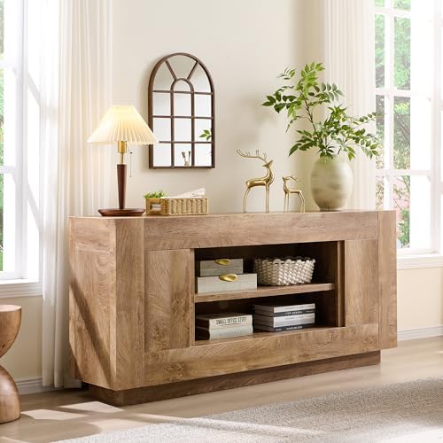 OKD 70" TV Stand for 80" TV, Thick Block Media Console, Light Knotty Oak - Image 3
