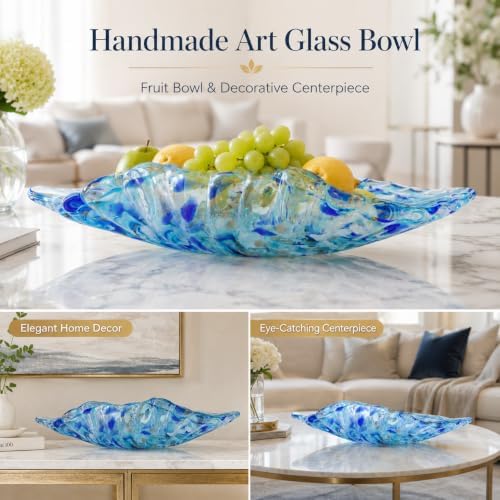 Hand Blown Glass Bowl Decorative Dish Fruit Bowl Home Decor - Image 3