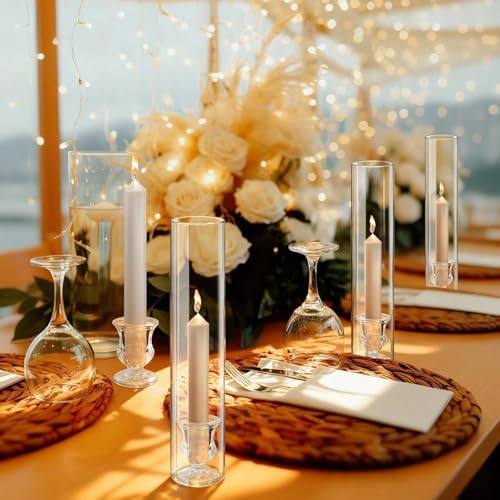 12 Sets Glass Hurricane Candle Holders - 12.6” Glass Candlestick Holders with Clear Tall Cylinder Candle Sleeves for Wedding, Christmas Table Decor (12) - Image 6
