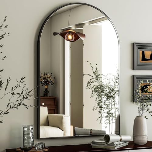 HARRITPURE Arched Wall Mirror 24"x36" Black Metal Frame Vanity Mirrors by HARRITPUREHome