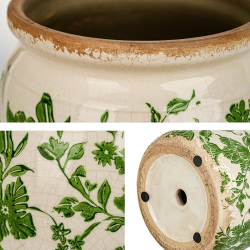 Sungmor 2 Pack Farmhouse Ceramic Planters, Tuscan Decor, Green & Grey - Image 4