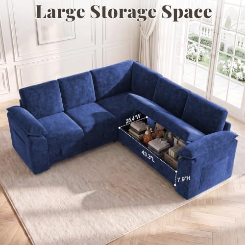 85 in L Shaped Modular Sectional Sofa Couch for Living Room, Blue - Image 6