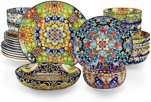 vancasso 24 Pieces Dinnerware Sets for 6, Porcelain Plates and Bowls Set, Boho Dishes Set, Microwave and Dishwasher Safe, Scratch Resistant, Series SIMI by vancasso