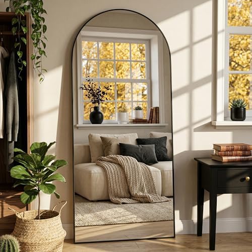 Oversized Floor Mirror, 71"x32" Arched Full Length Mirror, Black by Furnbar