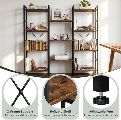 Triple Bookshelf, Free Standing Bookcase with Open Storage Shelves - Image 4