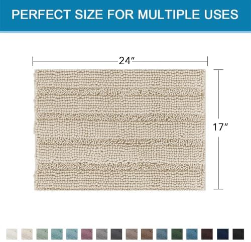 H.VERSAILTEX Bath Mats for Bathroom Non Slip Thick Chenille Striped Bath Rug Absorbent Fluffy Soft Shaggy Rugs Washable Dry Fast Plush Mats for Indoor, Bath Room, Tub - 17" x 24", Fog - Image 2