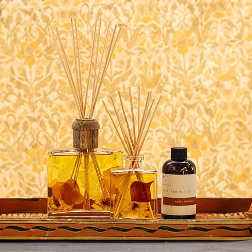 Honey Tobacco Botanical Reed Diffuser, Single Set, Square Glass Bottle 6.76 fl oz Lasts 6-12 Months Amber Oil Aromatherapy Scent Decor, Home Library Office Relaxation Gift - Image 3