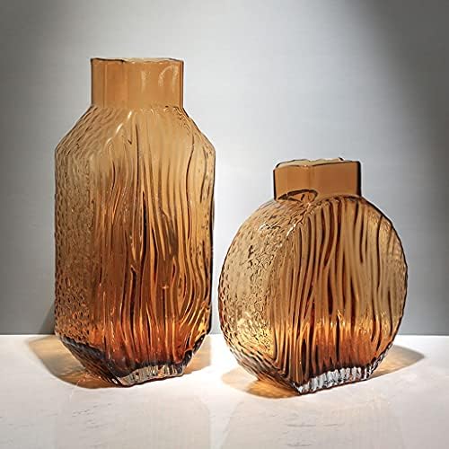 GRFIT Decorative Vase Brown Transparent Glass Vase Home Coffee Table Office Desktop Restaurant Decoration Vase Modern Small Mouth Vase Ceramic Vase Glass Vase Hydroponic Flower Vase (Size : Brass) - Image 5