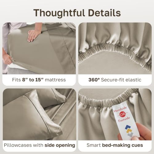 California Design Den Soft 100% Cotton Split King Bed Sheets, 5 Pcs, Taupe - Image 6