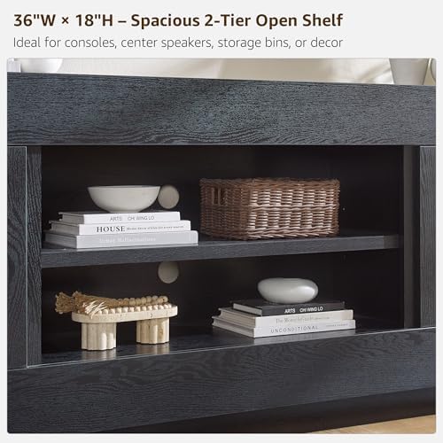 OKD 70" TV Stand for 80" TV, Thick Block Media Console, Black Oak - Image 5